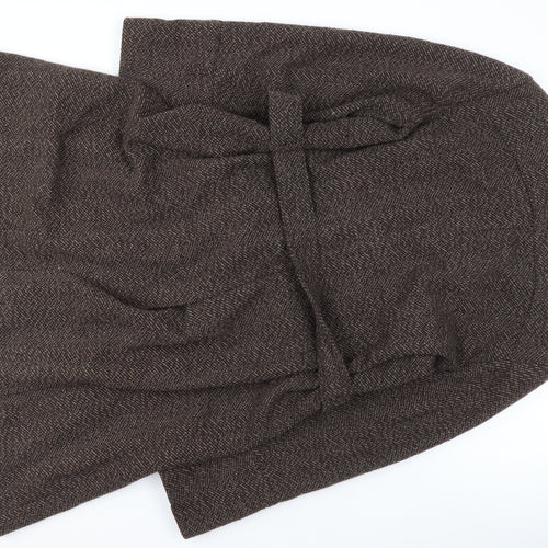 Caroll Women Brown Wool Blend Herringbone Belted Mid-Length Coat Size 42