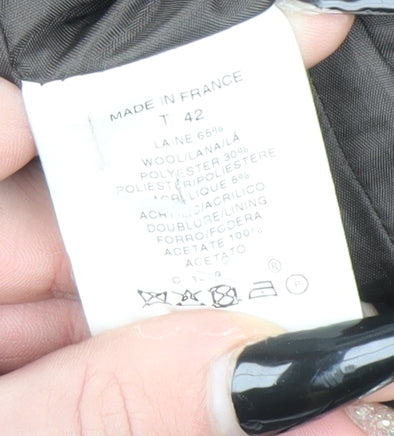 Caroll Women Brown Wool Blend Herringbone Belted Mid-Length Coat Size 42