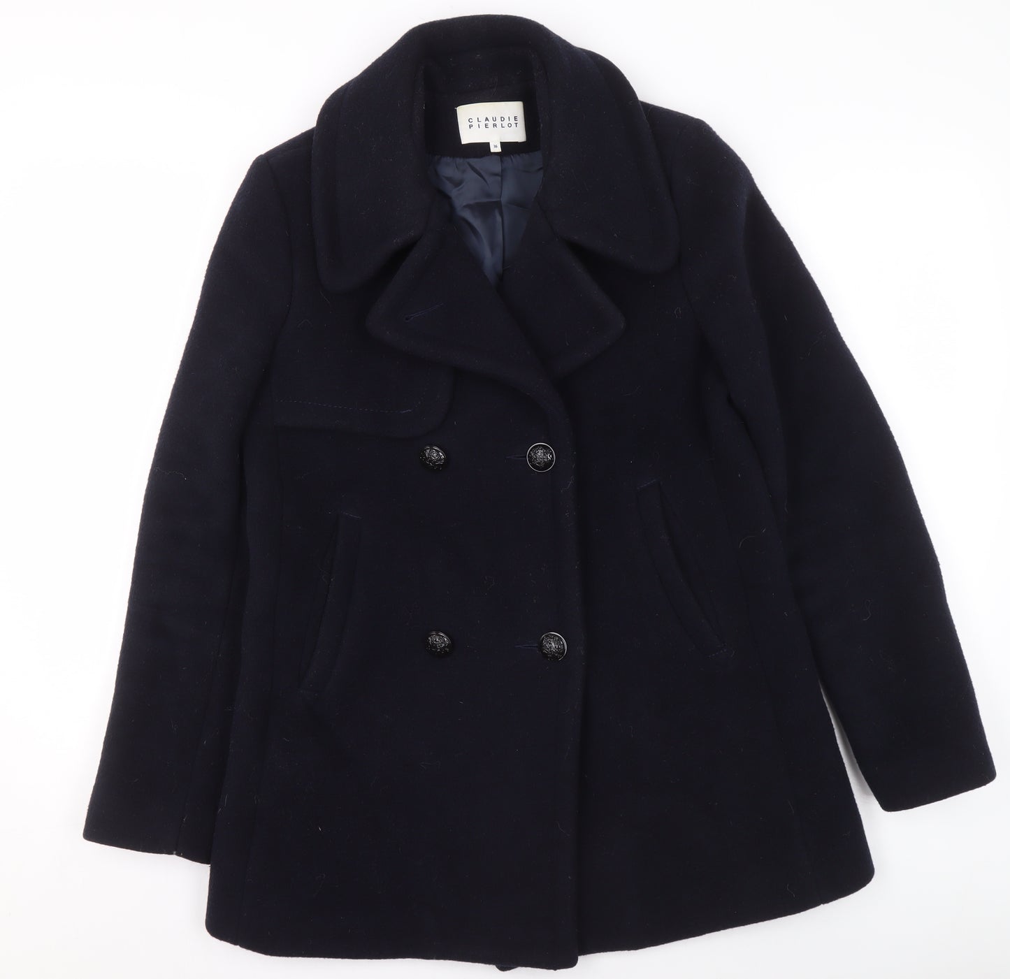 Claudie Pierlot Men's Black Wool Pea Coat Size 36 Regular Fit