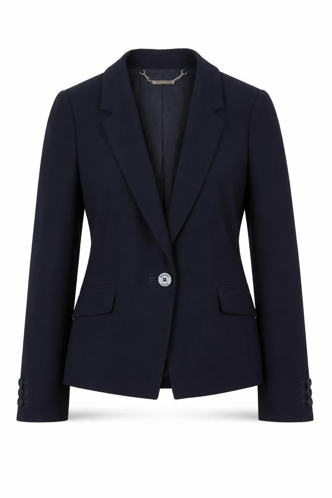 Front view of Hobbs Women Black Wool-Blend Slim Fit One Button Blazer UK 8