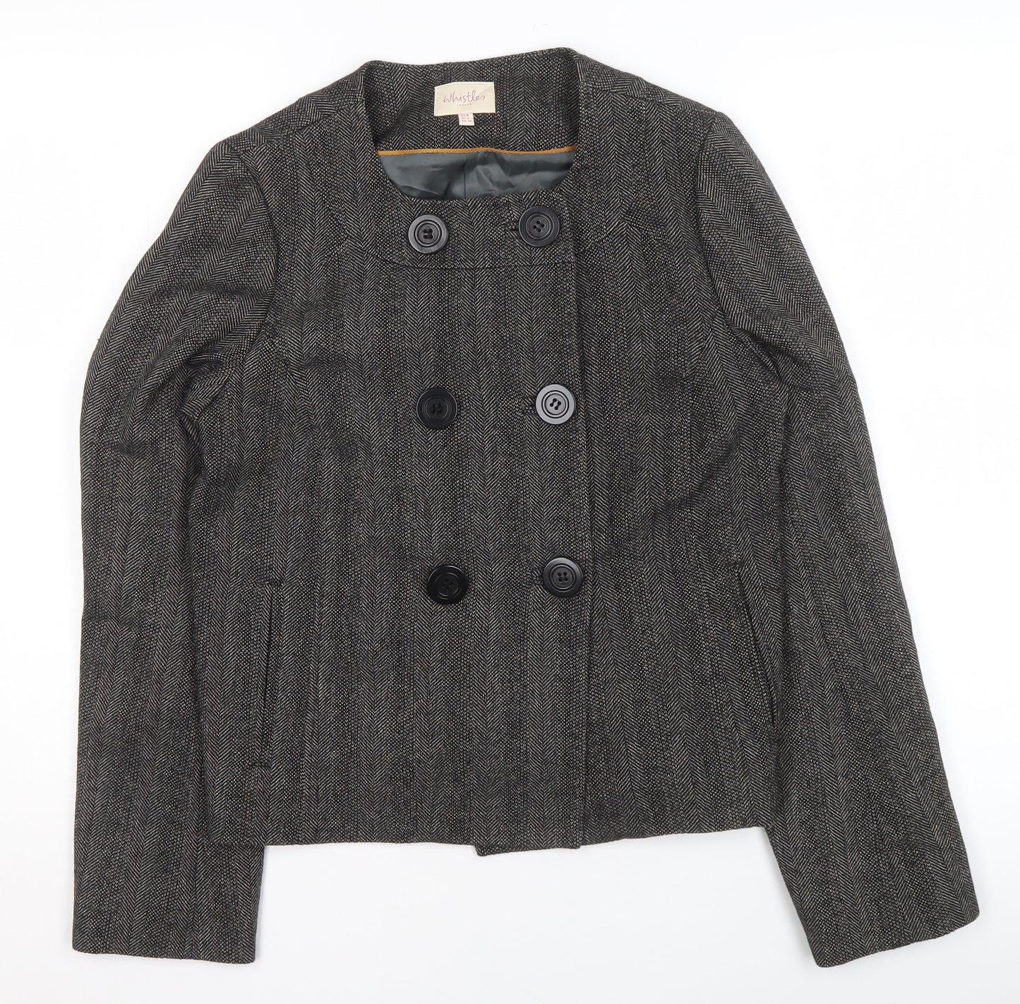Whistles Women Grey Wool Blend Double-Breasted Suit Jacket UK 8