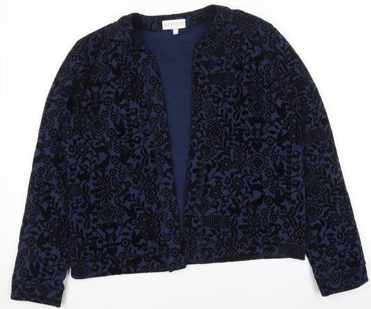 Apricot Womens Blue Velvet Floral Open Jacket Size 12