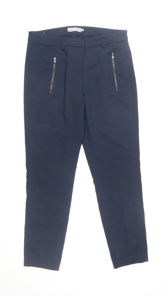 Fransa Women Blue Slim Fit Ankle Trousers Size 8