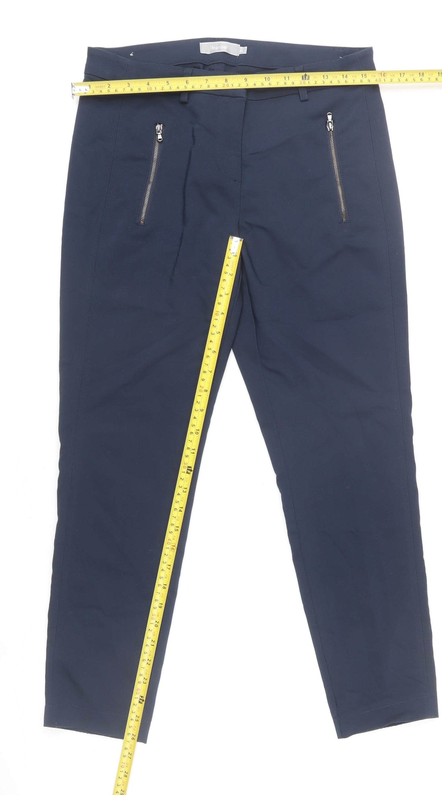 Fransa Women Blue Slim Fit Ankle Trousers Size 8