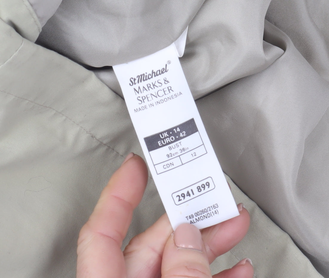 Marks & Spencer Women’s Beige Mid-Length Rain Coat Size 14 Water Resistant Classic Style
