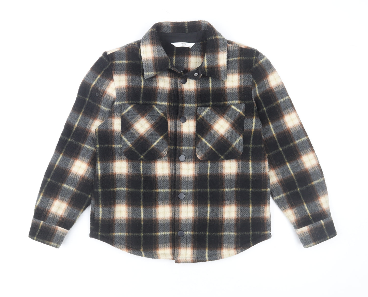 Marks and Spencer Boys Brown Check Long Sleeve Button-Up Shirt 8-9 Years