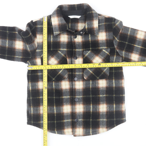 Marks and Spencer Boys Brown Check Long Sleeve Button-Up Shirt 8-9 Years