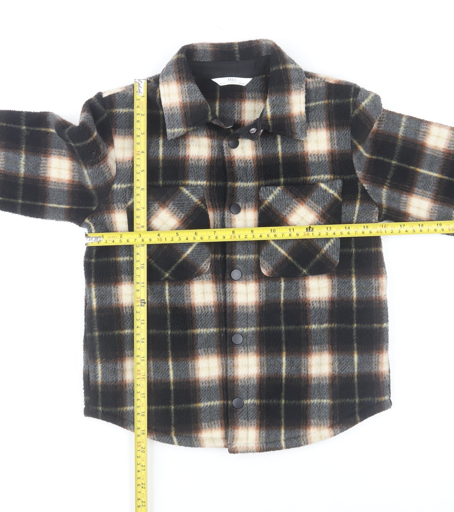 Marks and Spencer Boys Brown Check Long Sleeve Button-Up Shirt 8-9 Years