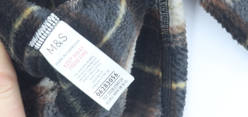 Marks and Spencer Boys Brown Check Long Sleeve Button-Up Shirt 8-9 Years