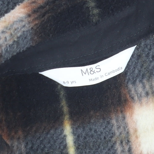 Marks and Spencer Boys Brown Check Long Sleeve Button-Up Shirt 8-9 Years