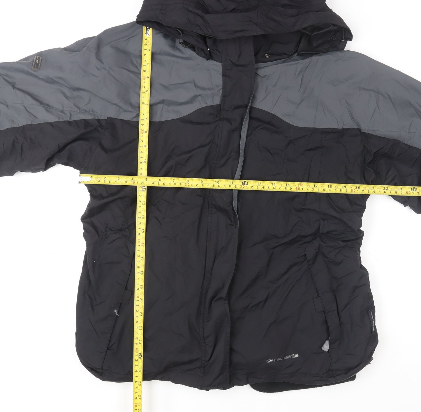 Mountainlife Women Black Grey Hooded Waterproof Puffer Jacket Size 18
