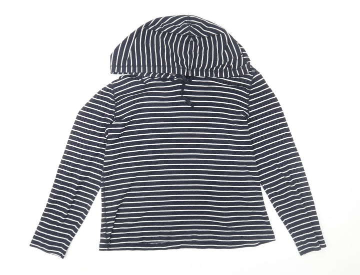 Eddie Bauer Women’s Navy Stripe Cotton Hoodie L Pullover Casual