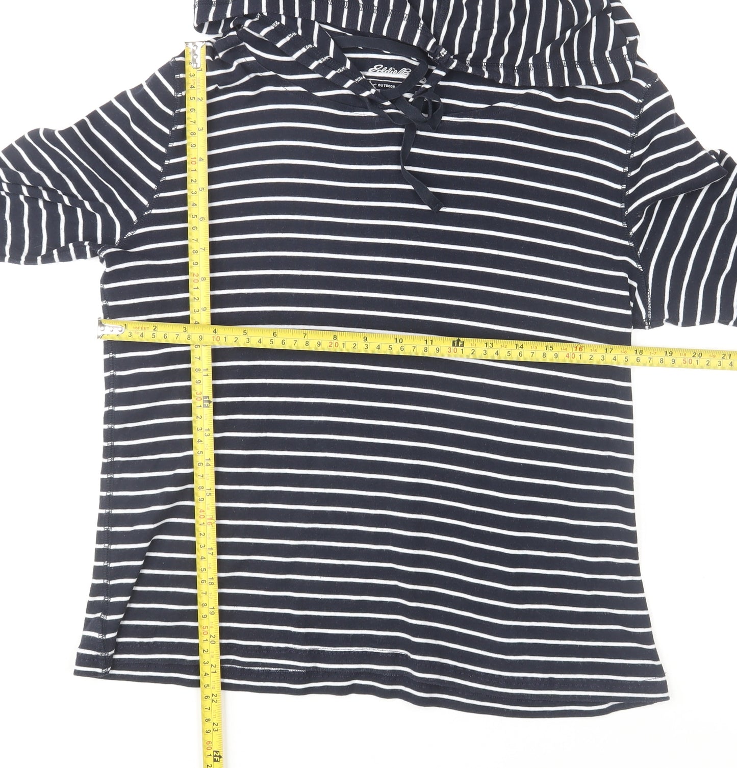 Eddie Bauer Women’s Navy Stripe Cotton Hoodie L Pullover Casual