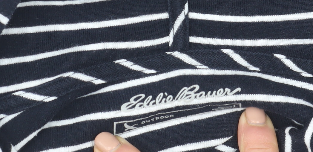 Eddie Bauer Women’s Navy Stripe Cotton Hoodie L Pullover Casual