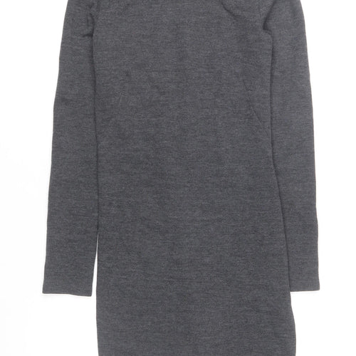 Zara Women Grey Knit Shift Dress S Long Sleeve Casual Workwear