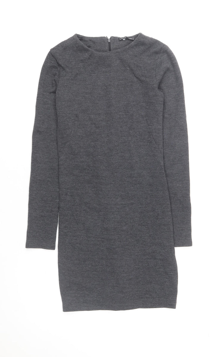 Zara Women Grey Knit Shift Dress S Long Sleeve Casual Workwear