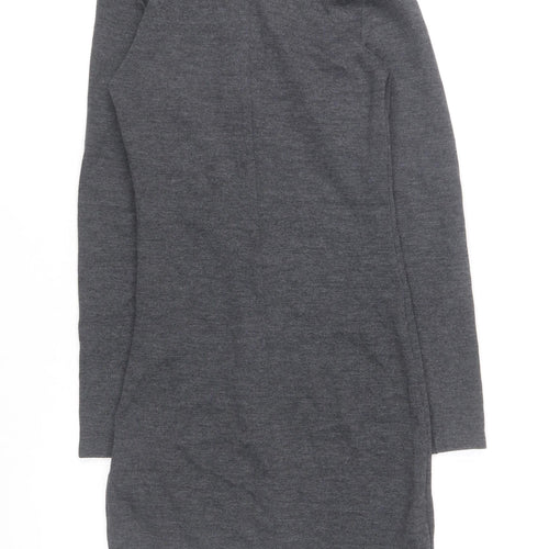 Zara Women Grey Knit Shift Dress S Long Sleeve Casual Workwear