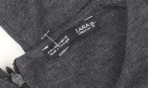 Zara Women Grey Knit Shift Dress S Long Sleeve Casual Workwear