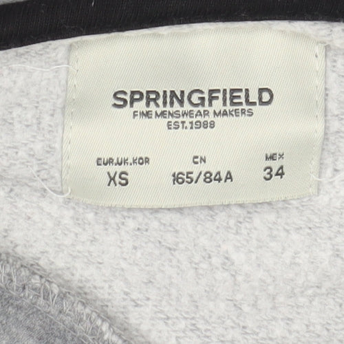 Springfield Men's Grey Pullover Hoodie XS Fleece Cotton Blend
