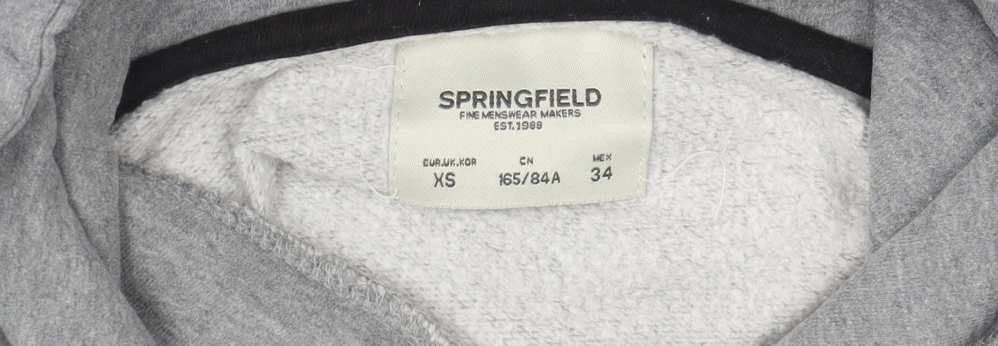 Springfield Men's Grey Pullover Hoodie XS Fleece Cotton Blend