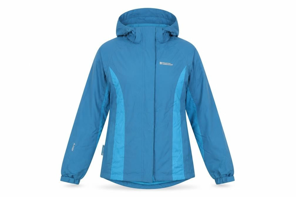 Front view of Mountain Warehouse Women's Blue Waterproof Hooded Jacket UK 12
