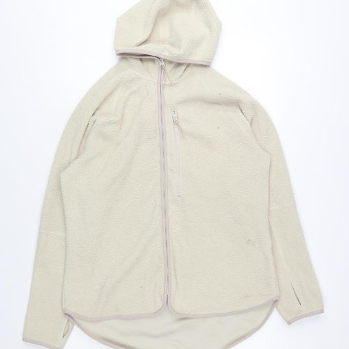 H&M Women Beige Hooded Fleece Activewear Jacket Size 12