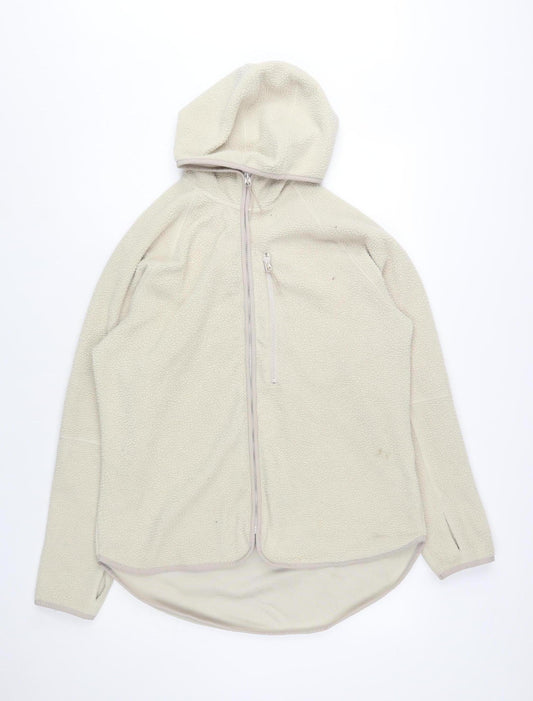 H&M Women Beige Hooded Fleece Activewear Jacket Size 12