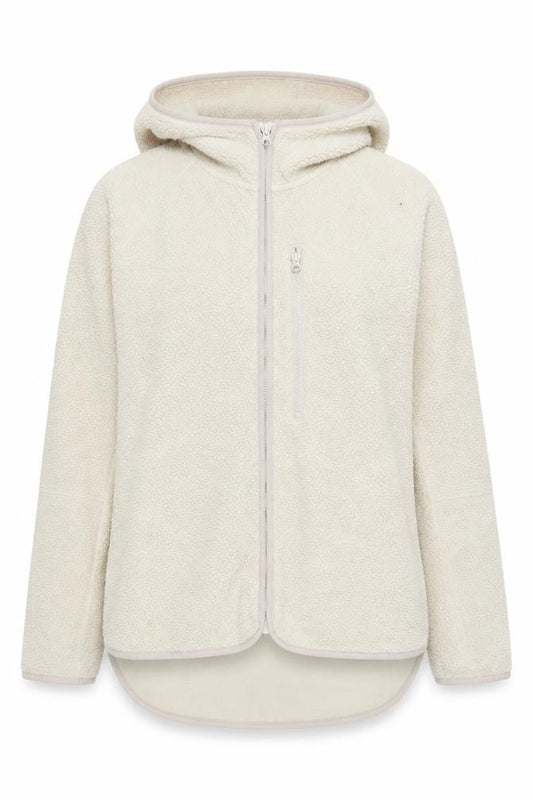 Front view of H&M Women Beige Hooded Fleece Activewear Jacket, size 12
