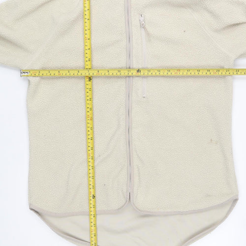H&M Women Beige Hooded Fleece Activewear Jacket Size 12