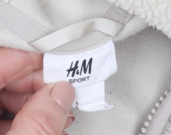 H&M Women Beige Hooded Fleece Activewear Jacket Size 12