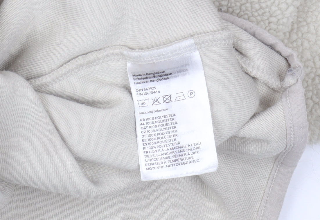 H&M Women Beige Hooded Fleece Activewear Jacket Size 12