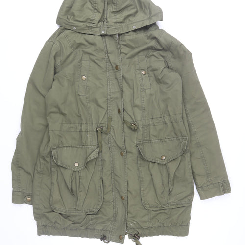 Select Women’s Green Parka Jacket Size 10 Long Hooded Cotton Coat
