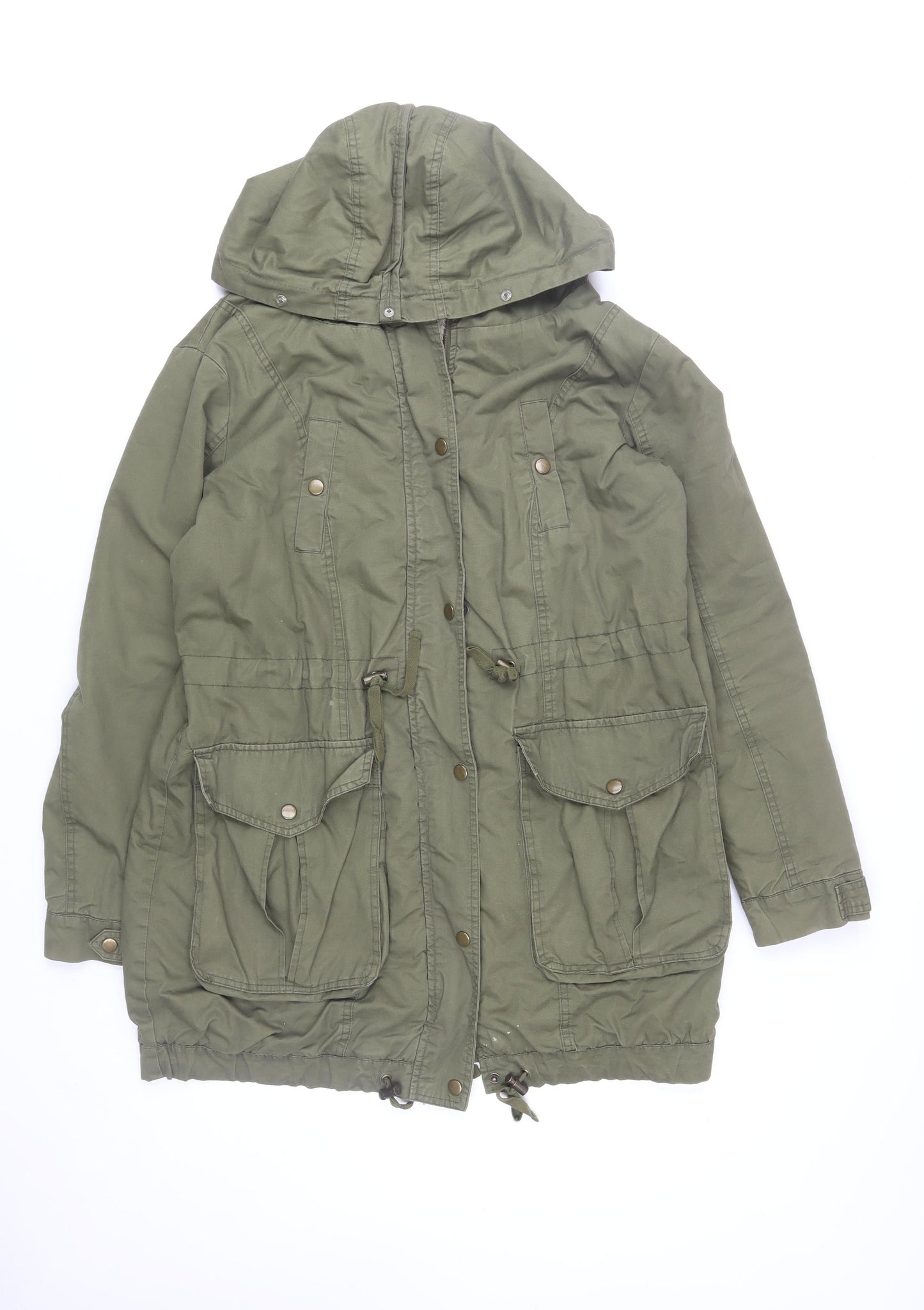 Select Women’s Green Parka Jacket Size 10 Long Hooded Cotton Coat