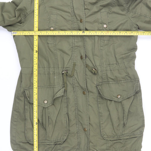 Select Women’s Green Parka Jacket Size 10 Long Hooded Cotton Coat