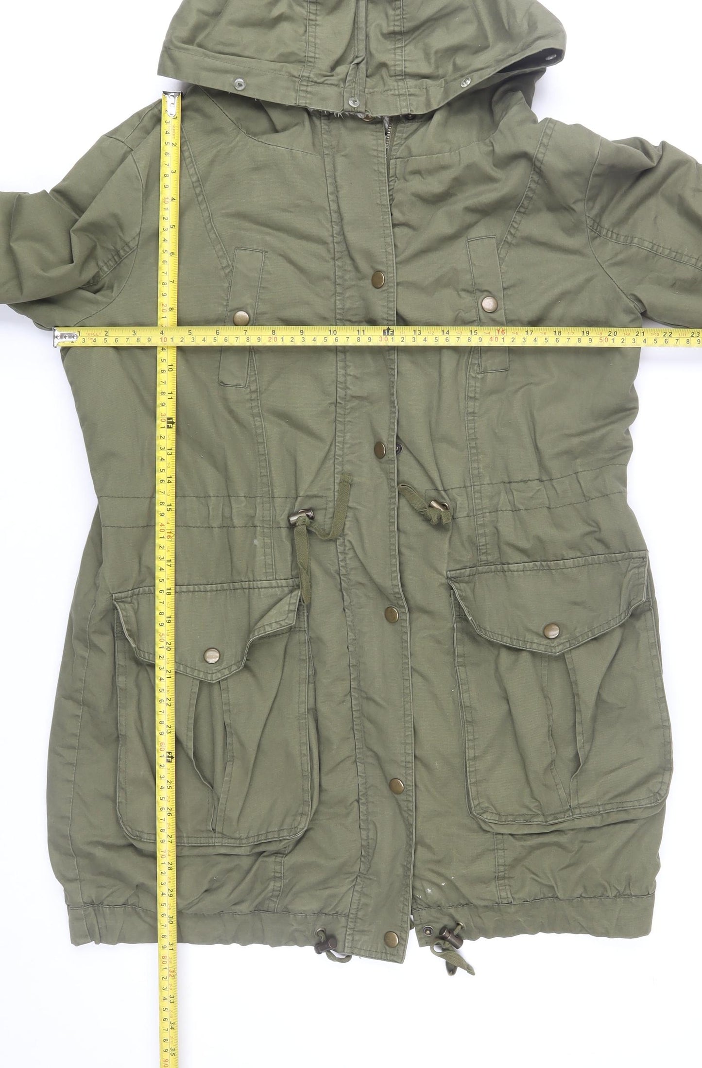 Select Women’s Green Parka Jacket Size 10 Long Hooded Cotton Coat
