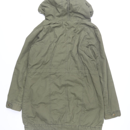 Select Women’s Green Parka Jacket Size 10 Long Hooded Cotton Coat