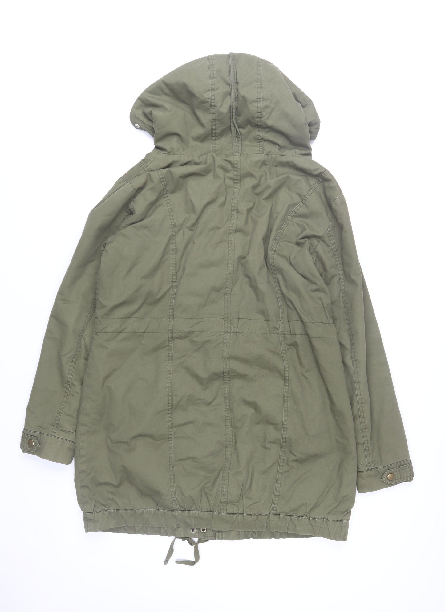 Select Women’s Green Parka Jacket Size 10 Long Hooded Cotton Coat