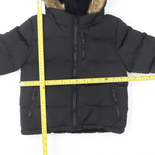 SoulCal & Co Boys Black Hooded Puffer Jacket 5-6 Years Faux Fur Trim Winter Coat