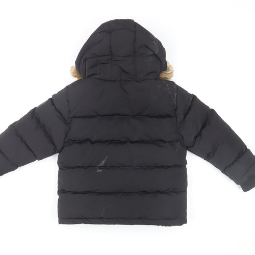 SoulCal & Co Boys Black Hooded Puffer Jacket 5-6 Years Faux Fur Trim Winter Coat