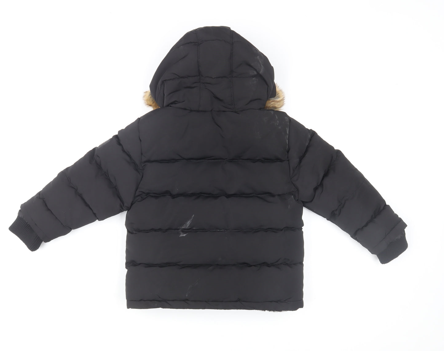 SoulCal & Co Boys Black Hooded Puffer Jacket 5-6 Years Faux Fur Trim Winter Coat