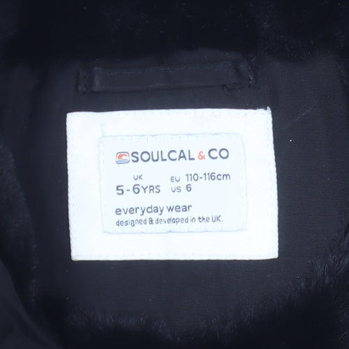 SoulCal & Co Boys Black Hooded Puffer Jacket 5-6 Years Faux Fur Trim Winter Coat
