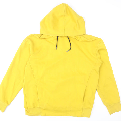 H&M Men Yellow Pullover Hoodie Medium Regular Fit Cotton Blend