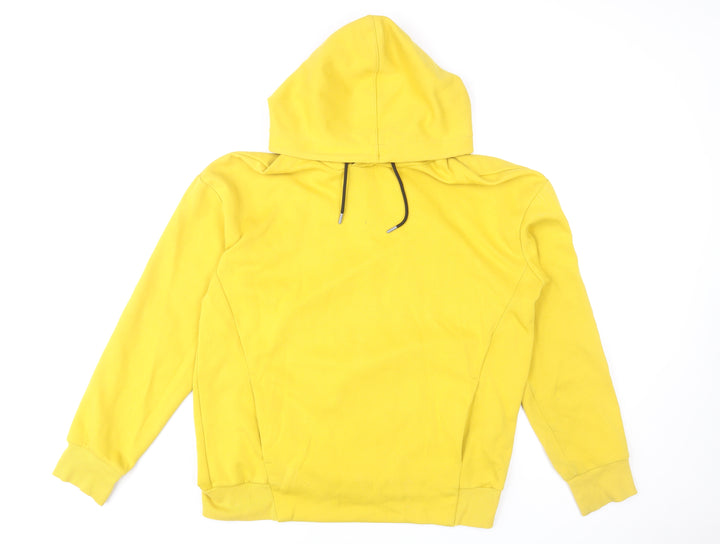H&M Men Yellow Pullover Hoodie Medium Regular Fit Cotton Blend