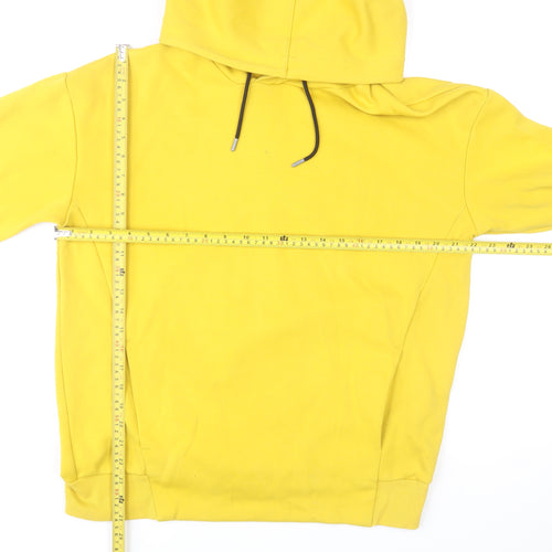 H&M Men Yellow Pullover Hoodie Medium Regular Fit Cotton Blend
