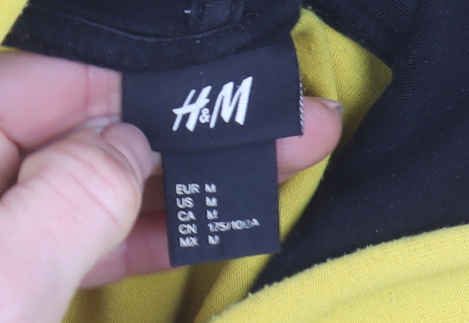 H&M Men Yellow Pullover Hoodie Medium Regular Fit Cotton Blend