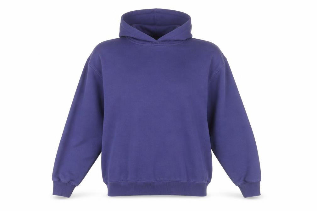 Front view of H&M Men's Blue Pullover Hoodie Relaxed Fit, size M