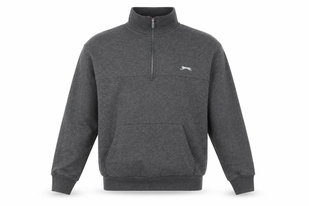 Front view of Slazenger Men’s Grey 1/4 Zip Fleece Sweatshirt, size L, Regular Fit