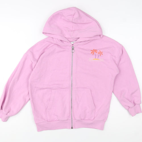 Marks and Spencer Girls Pink Full Zip Hoodie 9-10 Years Paradise Palms Embroidered