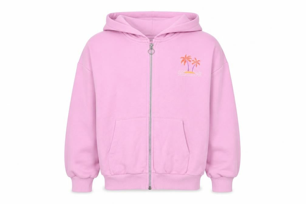 Marks and Spencer Girls Pink Full Zip Hoodie 9-10 Years Paradise Palms Embroidered