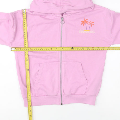 Marks and Spencer Girls Pink Full Zip Hoodie 9-10 Years Paradise Palms Embroidered